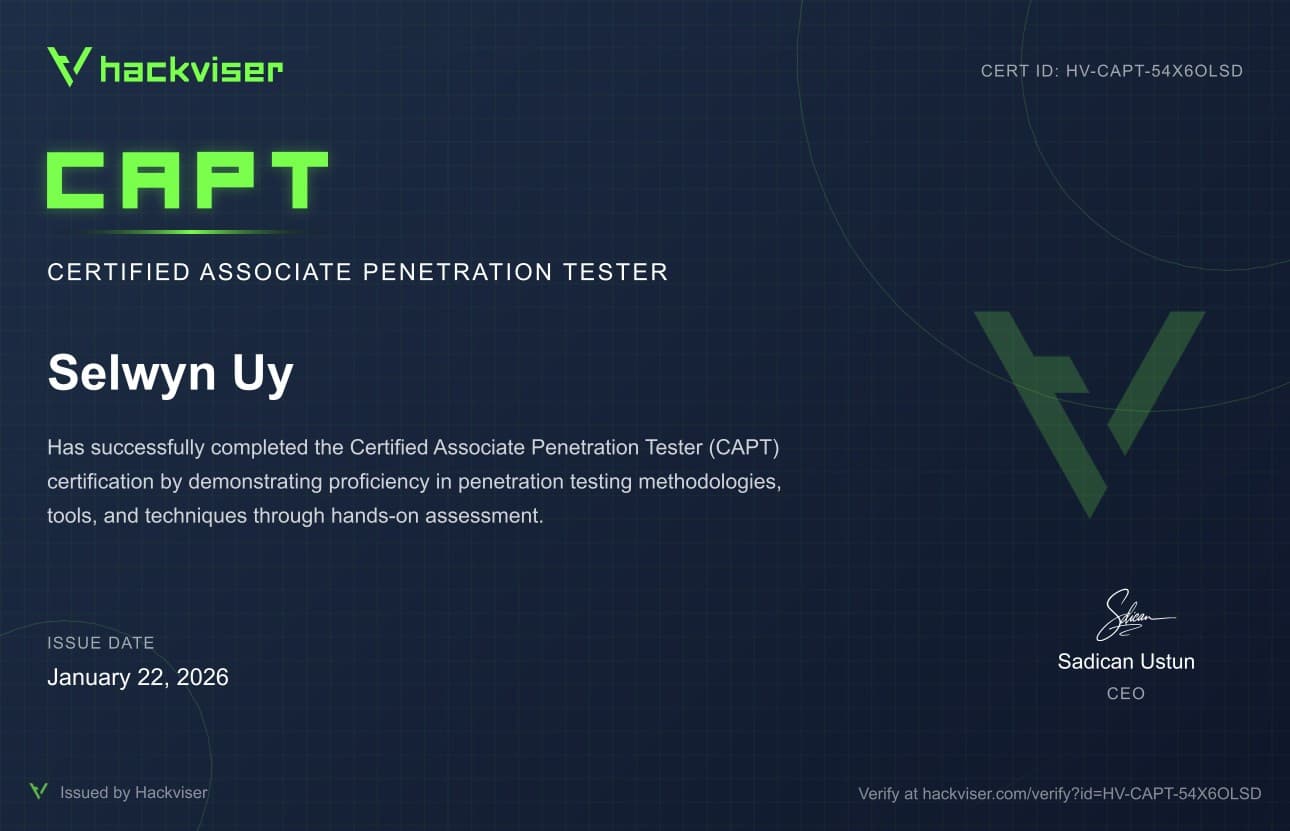 Certified Associate Penetration Tester (CAPT) certificate
