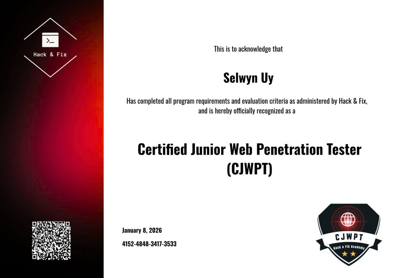 Certified Junior Web Penetration Tester (CJWPT) certificate