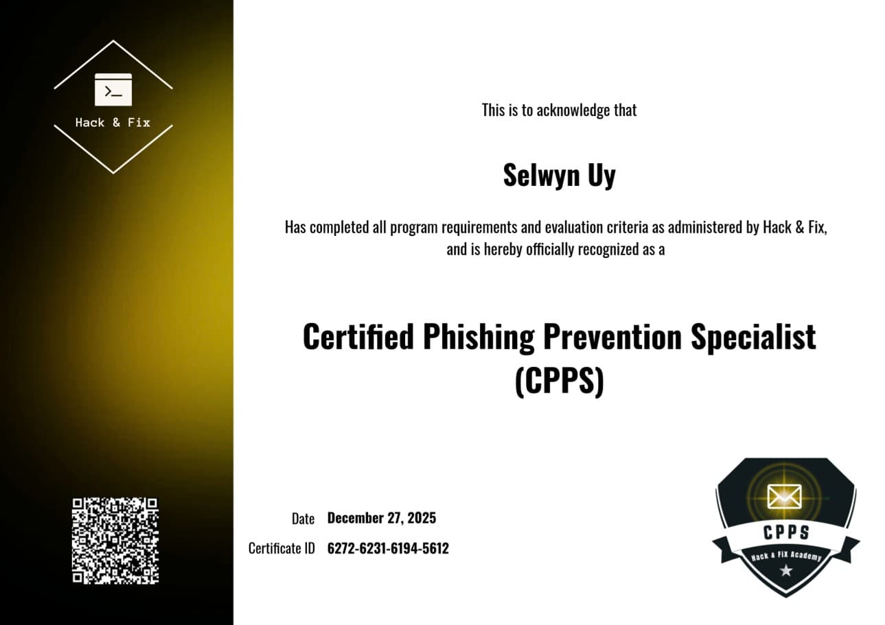 Certified Phishing Prevention Specialist (CPPS) certificate